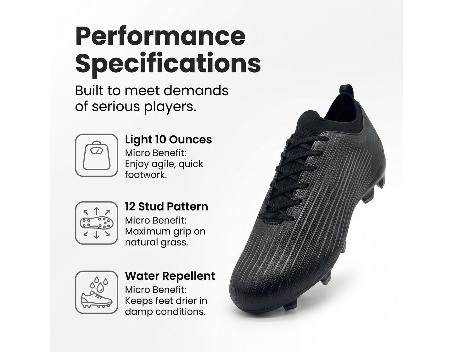 Мужские бутсы Vizari Destino Adult Firm Ground Soccer Cleats Black, цвет: Чёрный — фото 3