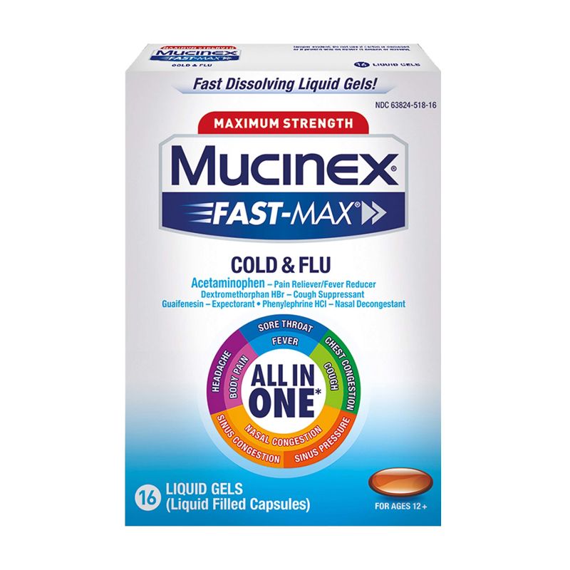 Mucinex Max Strength Cold &#38; Flu Medicine - Liquid Gels - 16ct, 1 of 9
