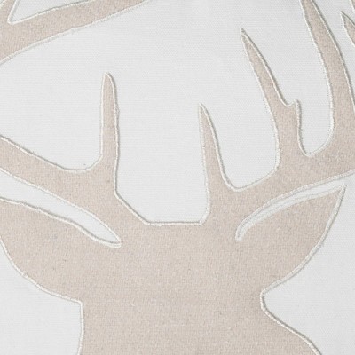 20" x 20" Light Beige Cotton Embroidered Deer Head Pillow Cover