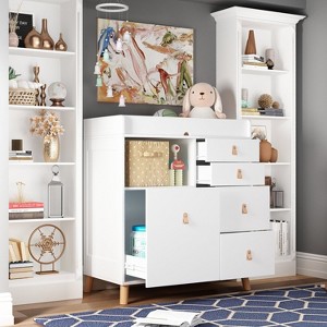 FUFU&GAGA Baby Changing Table Storage Cabinet Large Operating Table Four Drawers Leather Handles Solid Wood Table Corners Practical and Safe - 1 of 4