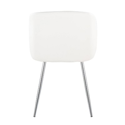 Set of 2 White Faux Leather and Chrome Dining Chairs