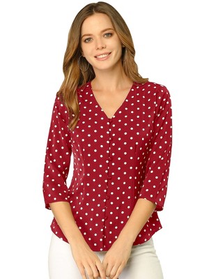 INSPIRE CHIC Women's Polka Dots 3/4 Sleeve Casual Button Front Shirt