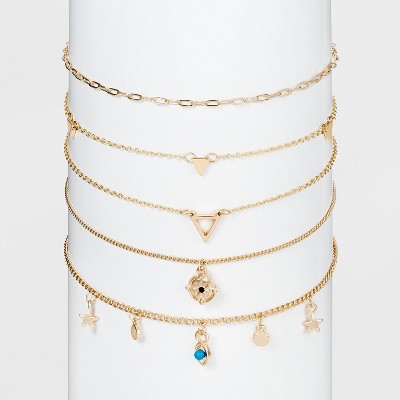 Star and Evil Eye Choker Chain Necklace Set 5pc - Wild Fable™ Gold