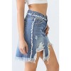 Slickblue High Waist Denim Skirt, Torn Hem, Distressed Trim, Five Pockets, Zip Closure, Mini Length - 4 of 4