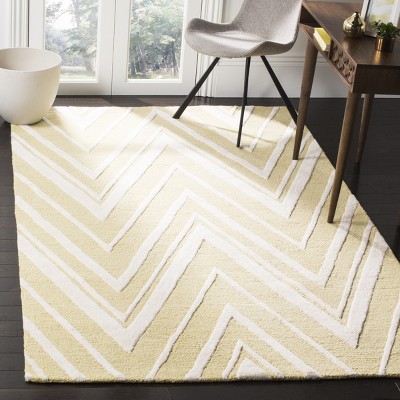 Light Gold and Ivory Hand-Tufted Wool Area Rug, 3' x 5'
