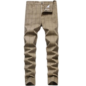 Lars Amadeus Men's Plaid Pattern Flat Front Straight Leg Dress Pants - 1 of 4