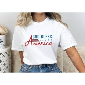 Women's God Bless America Stars and Stripes Tee - olive and ivory - 1 of 1