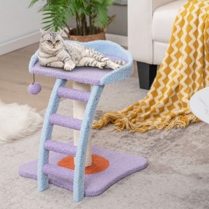 Angel Sar 19'' Mohair Plush Cat Tree with Ladder, 2-Story Cat Tower with Jingling Ball & Scratching Post, Purple Flower-Shaped Perch for Indoor Cats - 1 of 4