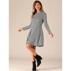 Allegra K Women's Houndstooth Plaid Round Neck Long Sleeves Belt Pockets A-Line Dress - 4 of 4