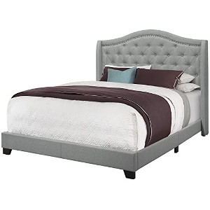 Monarch Specialties Bed, Queen Size, Bedroom, Upholstered, Grey Velvet, Chrome Trim, Traditional - 1 of 4