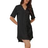 cheibear Womens Satin Pajama Dress Button Down Silky Short Sleeves Nightgowns