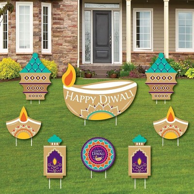 Big Dot of Happiness Happy Diwali - Yard Sign and Outdoor Lawn Decorations - Festival of Lights Party Yard Signs - Set of 8