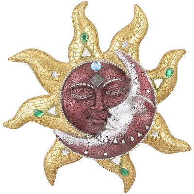 FC Design 13" Mosaic Celestial Sun and Moon Sculpture Wall Decor Art Hanging Sun and Crescent Decoration