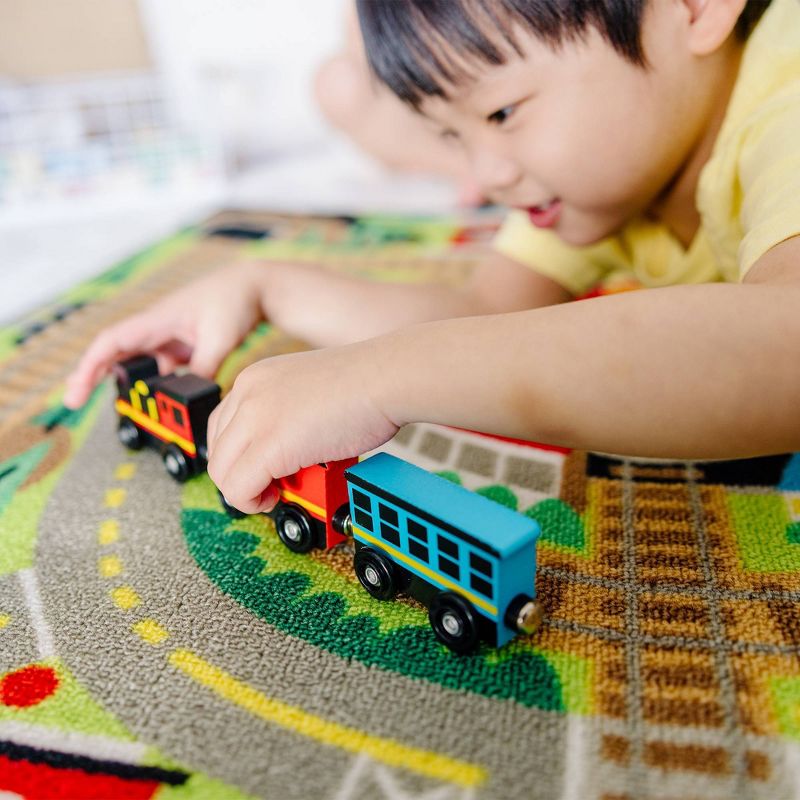 Melissa &#38; Doug Round the Rails Train Rug With 3 Linking Wooden Train Cars  (39 x 36 inches), 3 of 14