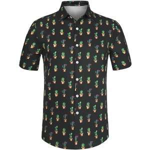 Lars Amadeus Men's Hawaiian Summer Printed Short Sleeves Casual Button Down Beach Shirt - 1 of 4