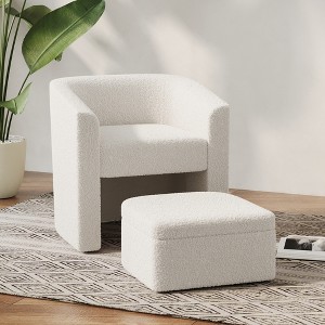 Accent chair white sofa chair one set, modern living room side chair, single sofa chair, footstool with storage, cream white - 1 of 1
