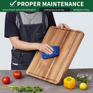Large Acacia Wooden Cutting Board for Kitchen, Edge Grain Wood Chopping Board with Juice Groove and Handles, Pre-Oiled Carving Tray for Meat - 1 of 4