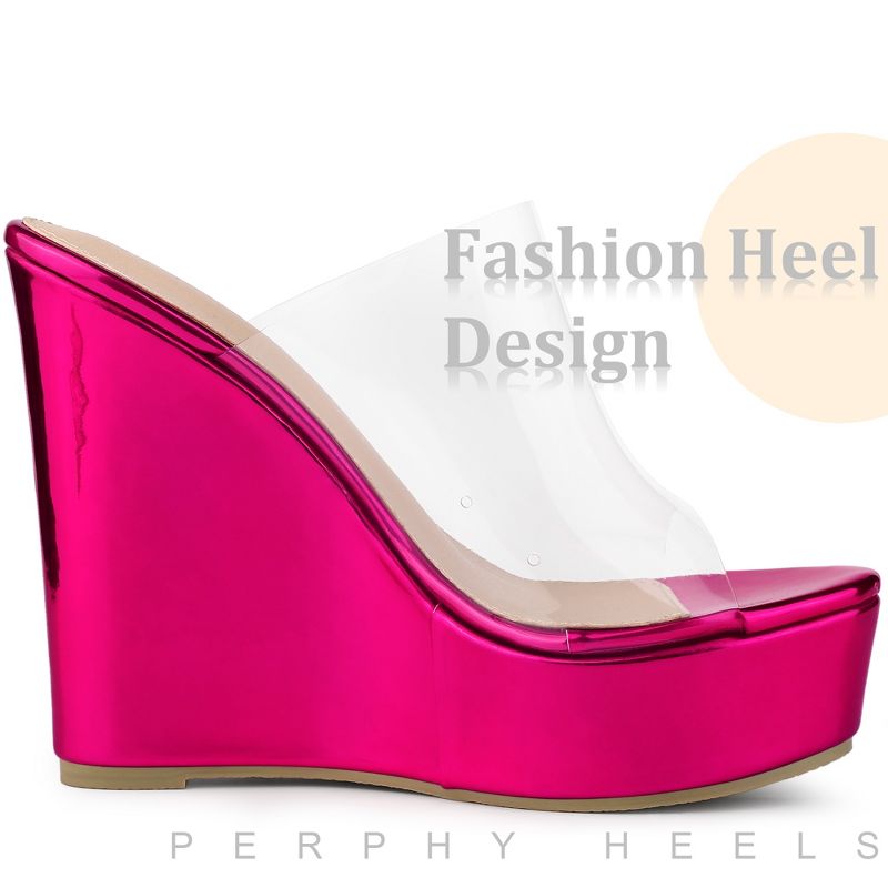 Perphy Women's Platform Clear Strap Open Toe Wedges High Heel Slide Sandals, 4 of 5