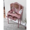 2 Pieces Make Up Table And Stool Set, Makeup Vanity Desk With 3-panel Mirror And 4 Vanity Drawers, Rectangular Thick Cushion Bench - 2 of 4