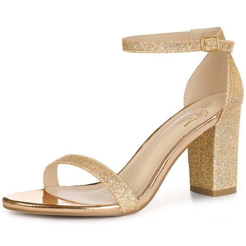 Perphy Women's Glitter Ankle Strap Chunky High Heels Sandals Gold 6 : Target