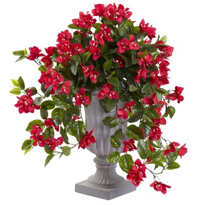 Bougainvillea Flowering Silk Plant with Decorative Urn, UV Resistant (Indoor/Outdoor) - Nearly Natural