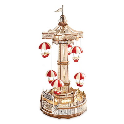 ROBOTIME 3D Wooden Puzzle Parachute Tower DIY Model Gift for Birthday Children Adult, 5.51"*5.51"*11.8"