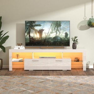 51"W/63"W Modern TV Stand TV  Console Floor TV Cabinet with LED Color Changing Lights, Toughened Glass Shelf and Drawer-ModernLuxe - 1 of 4