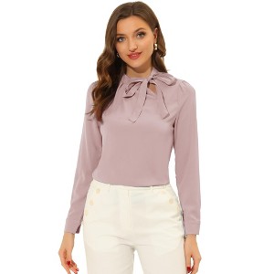 INSPIRE CHIC Women's Long Sleeve Bow Tie Neck Blouses - 1 of 4