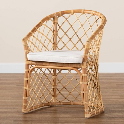Serene Bohemian White Fabric and Natural Rattan Dining Chair