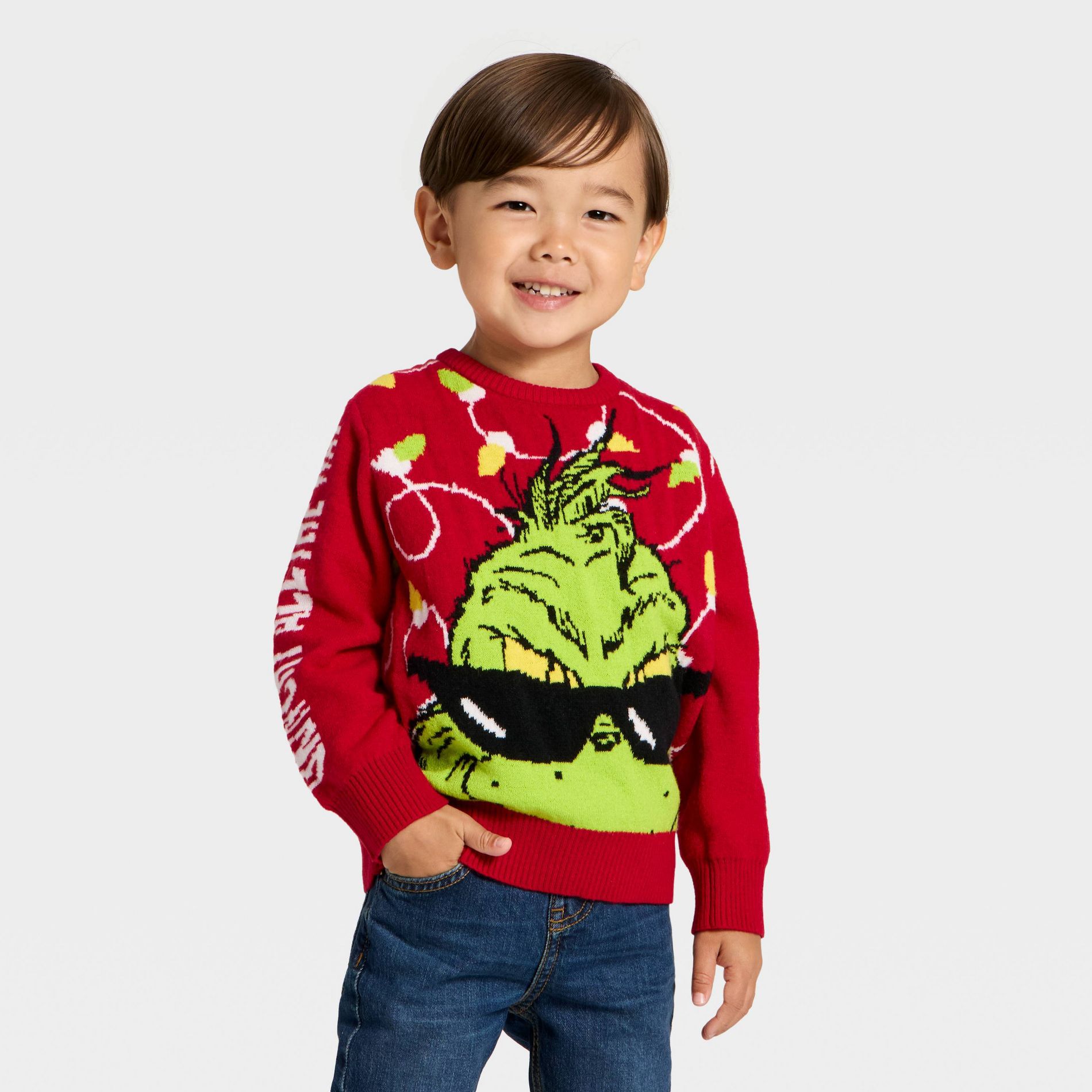 Toddler Boys' The Grinch Sunglasses Christmas Sweater - Red