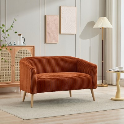 50.8" Modern Upholstered Corduroy Loveseat Sofa with Wooden Legs for Small Apartment Bedroom Office Studio-The Pop Home