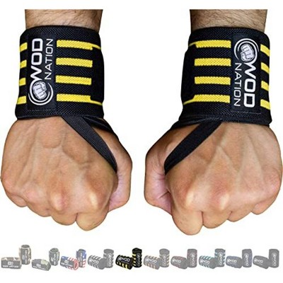 WOD Nation Wrist Wraps & Straps for Gym & Weightlifting (24 inch), Gym Wrist Straps Support for Women & Men - Black/Yellow