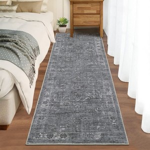 Vintage Rug Living Room Area Rug Traditional Distressed Floral Print Rug Indoor Non-Slip Low Pile Floor Mat - 1 of 4
