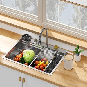 Coucheta Undermount/Drop-In Single Bowl Kitchen Sink,304 Stainless Steel & Brushed Copper High-Arc Faucet Combo - 1 of 4