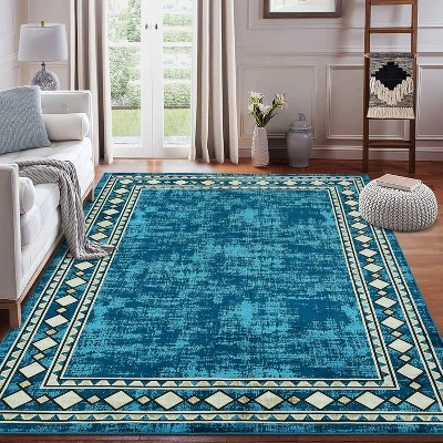 Area Rugs for Living Room Bedroom Non-Slip Washable Rugs Modern Bordered Large Area Rug Stain Resistant & Low