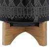 Okak Modern Ceramic Plant Pot with Wooden Stand Elevated Flower Planter for Herbs, Vegetables, Fruits, Indoor&Outdoor, 2 Pack&1 Pack,10 Options - 3 of 4