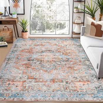 Boho Area Rug Washable Distressed Oriental Print Floor Carpet Vintage Persian Rug