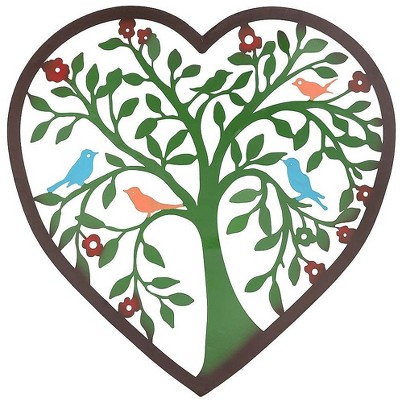 Plow & Hearth - Hand Painted Metal Indoor / Outdoor Wall Art with Tree of Life Design in Heart Frame