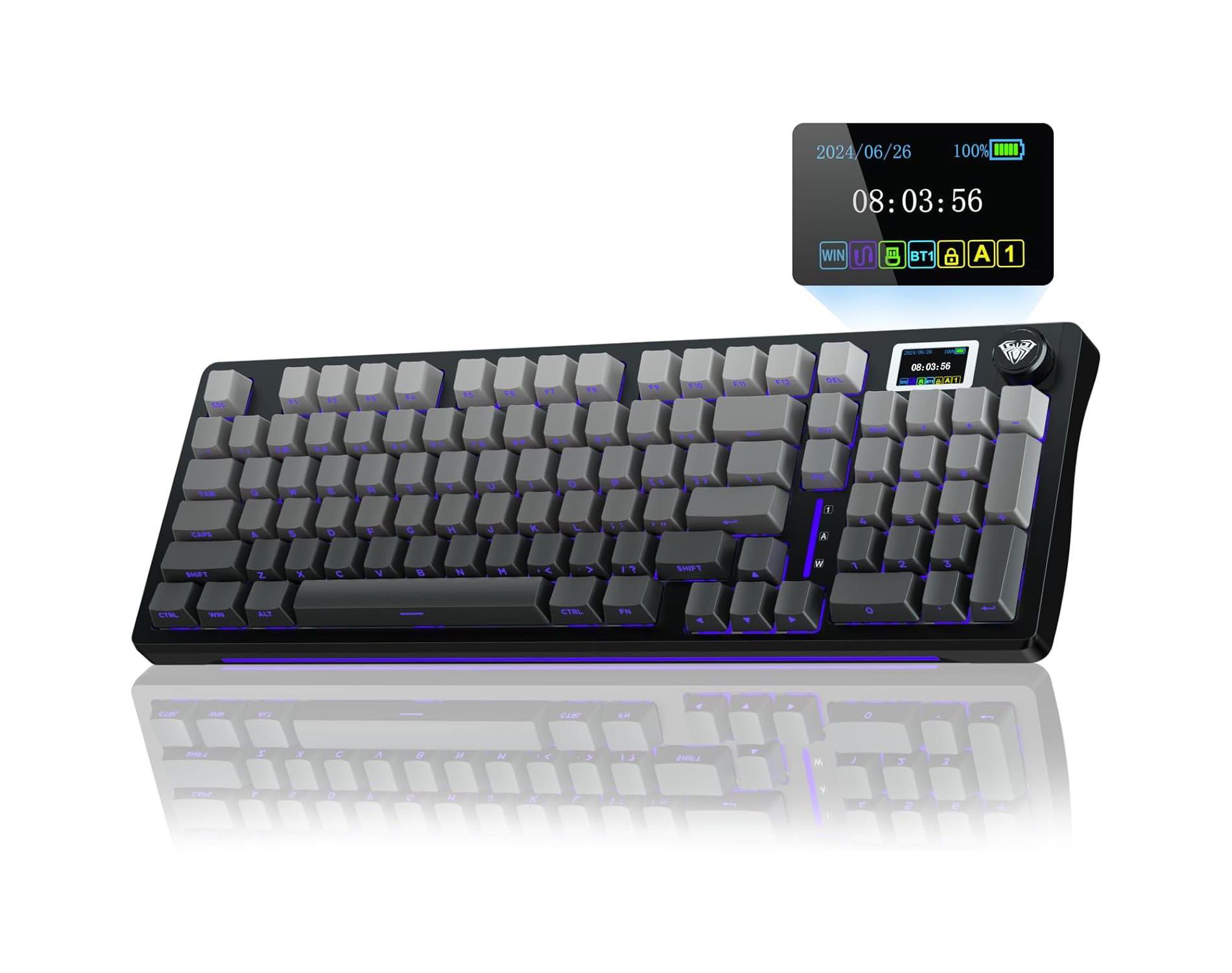 AULA S98 Pro, 96-Key, Wireless, Mechanical Gaming Keyboard, RGB, 5-Layer Padding, 5000 mAh Battery, Knob, Digital Screen