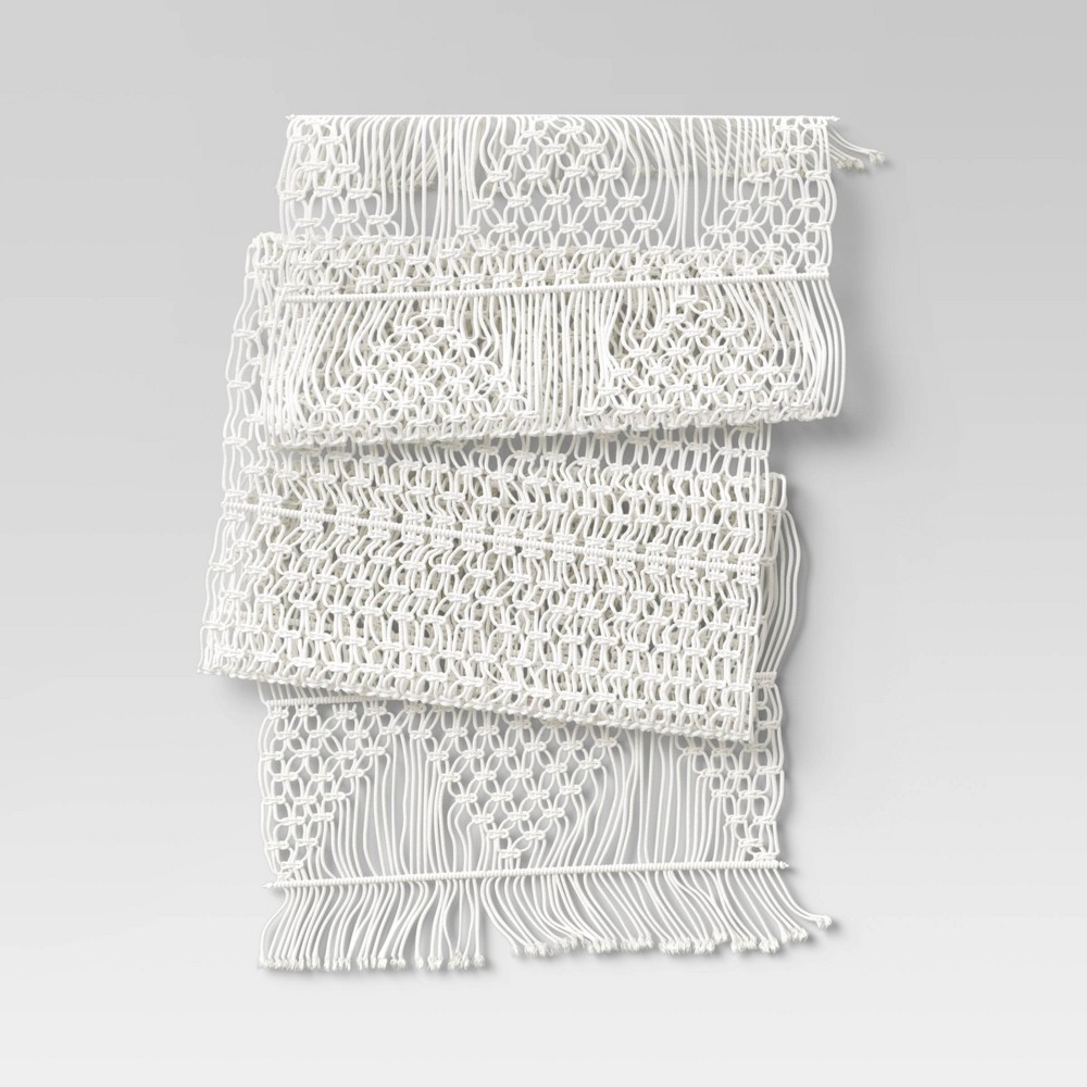 72" x 14" Cotton Macrame Runner White - Threshold™: Geometric Bohemian Table Runner, Dark Off-White, Fall Decor