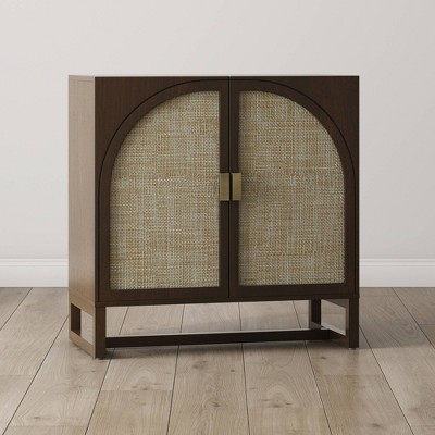 Paxton Dark Brown Wood Storage Cabinet with Rattan Doors