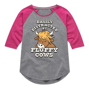 Girls' - Instant Message - Fluffy Cows Shirt Tail Raglan Graphic T-shirt - 1 of 4
