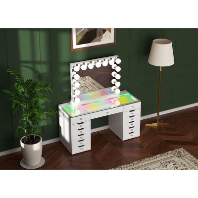 VANITII Eva-RGB Vanity Desk Set with Lights & LED Bulb Light Mirror