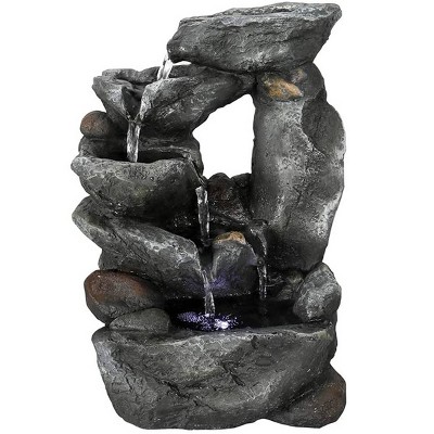 11.81" 5-Tier Rocky Cavern Waterfalls Staggered Tabletop with LED Lights - Gray - Watnature