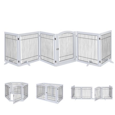 unipaws Wood and Wire Pet Playpen with 4 Support Feet