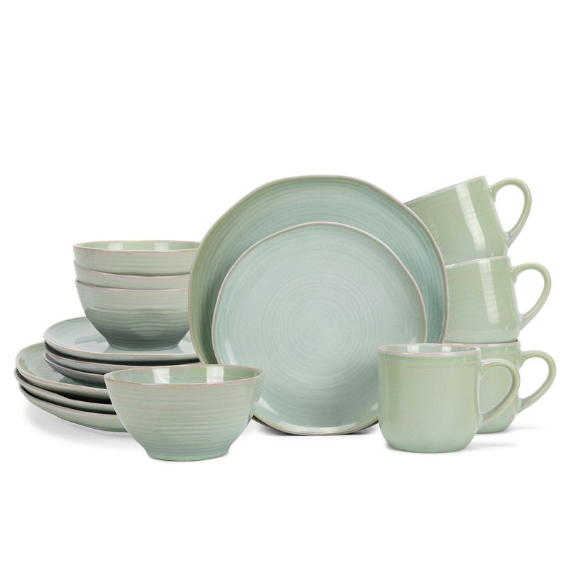 Elanze Designs Reactive Glaze Ceramic Stoneware Dinnerware 16 Piece Set - Service for 4, Seafoam Mint Green, 1 of 7