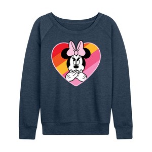 Women's - Disney - Minnie Mouse Rainbow Heart Lightweight French Terry Wide Neck Long Sleeve Shirt - 1 of 4
