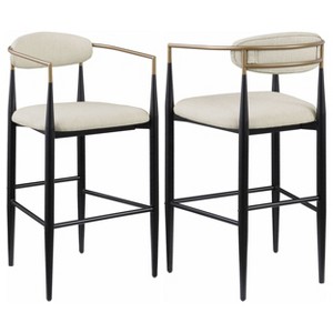 Sapphtopaz Modern Bar Stools Set of 2 with Wood Legs Upholstered Dining Chairs with Armrest & Backrest Counter Stools for Kitchen Island - 1 of 4
