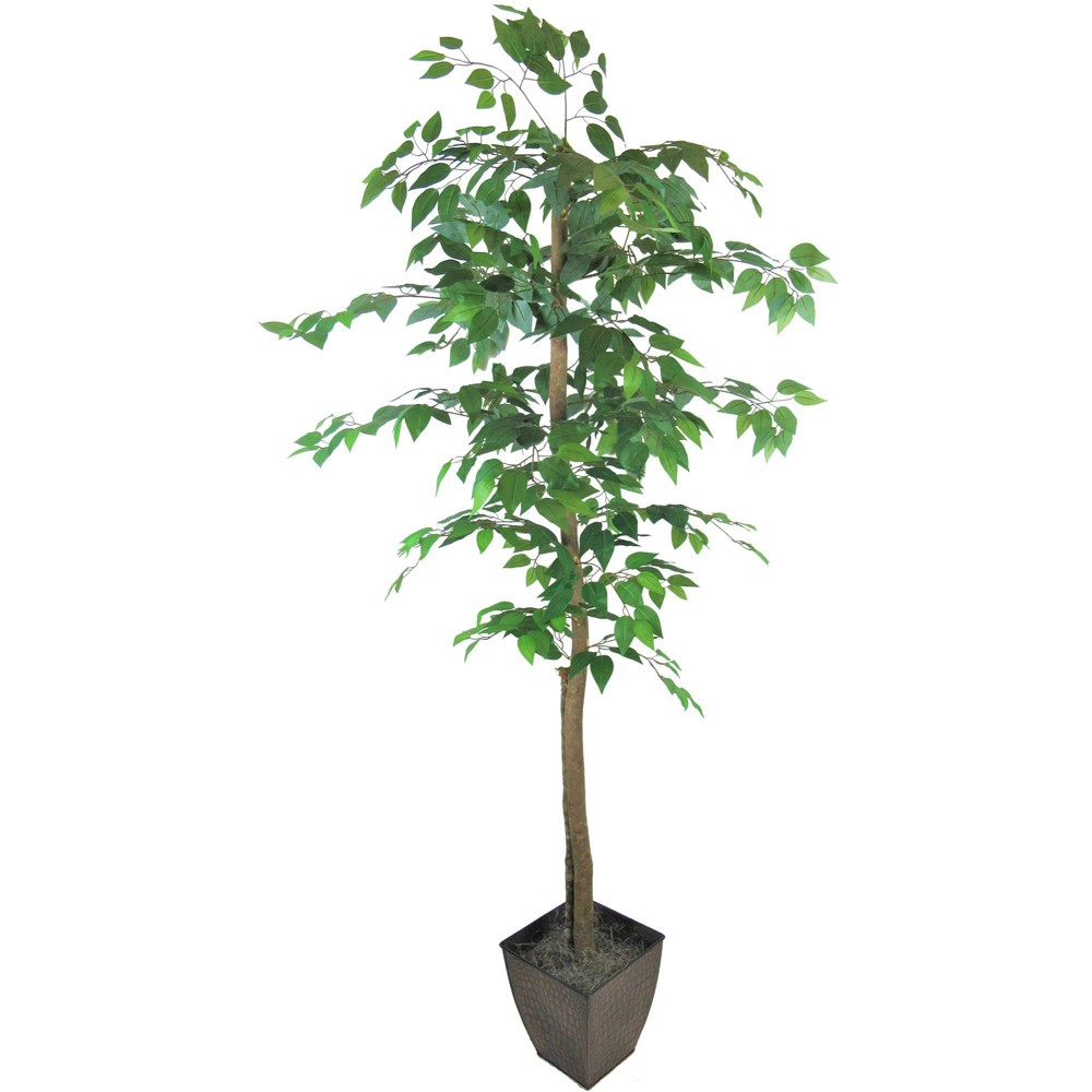 6' Artificial Ficus Tree in Embossed Metal Base (Square) – LCG Florals: Indoor Polyester Foliage, No Assembly Required