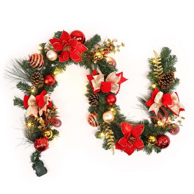 CuisinSmart Christmas Garland, 6 Ft Pre-Lit Christmas Garland Decorations with Ribbon Bows, Ball Ornaments